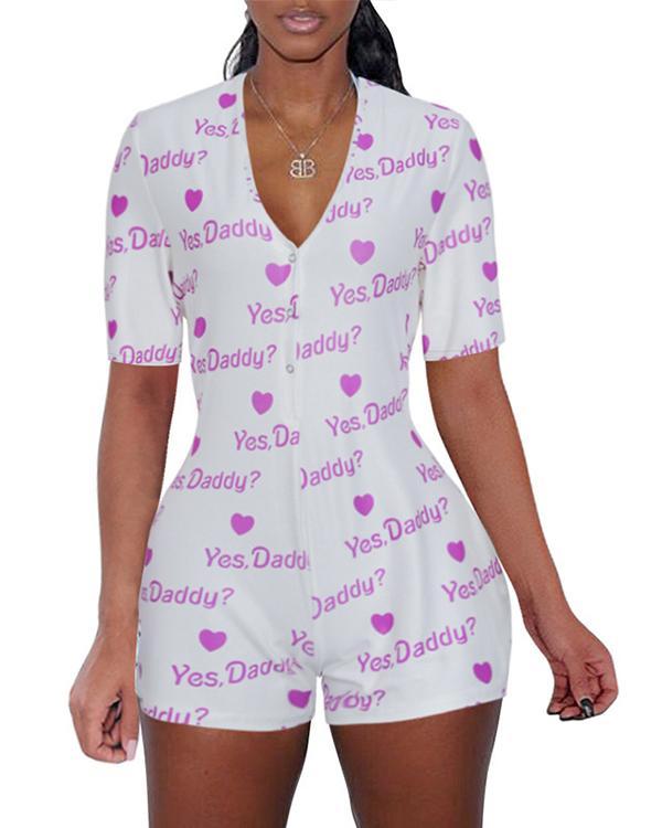 Casual Printed Short Sleeve Home Romper