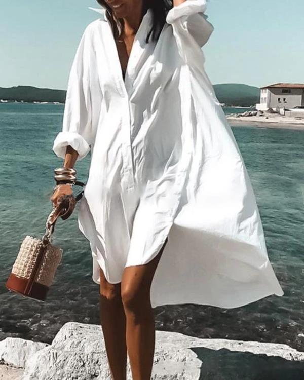 Casual Floral Tunic V-Neckline Shift Dress