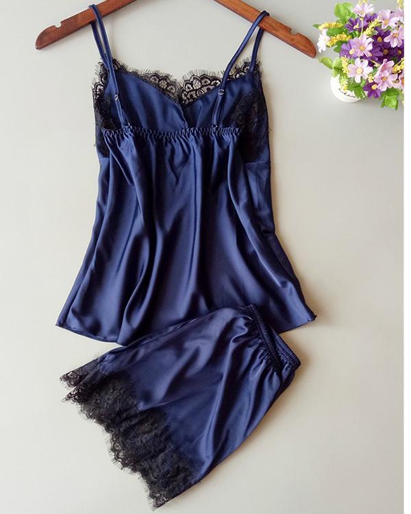 Satin Eyelash Lace Cami Set